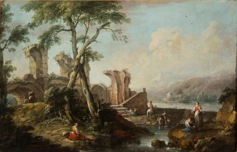 Paesaggio con personaggi - attribuito